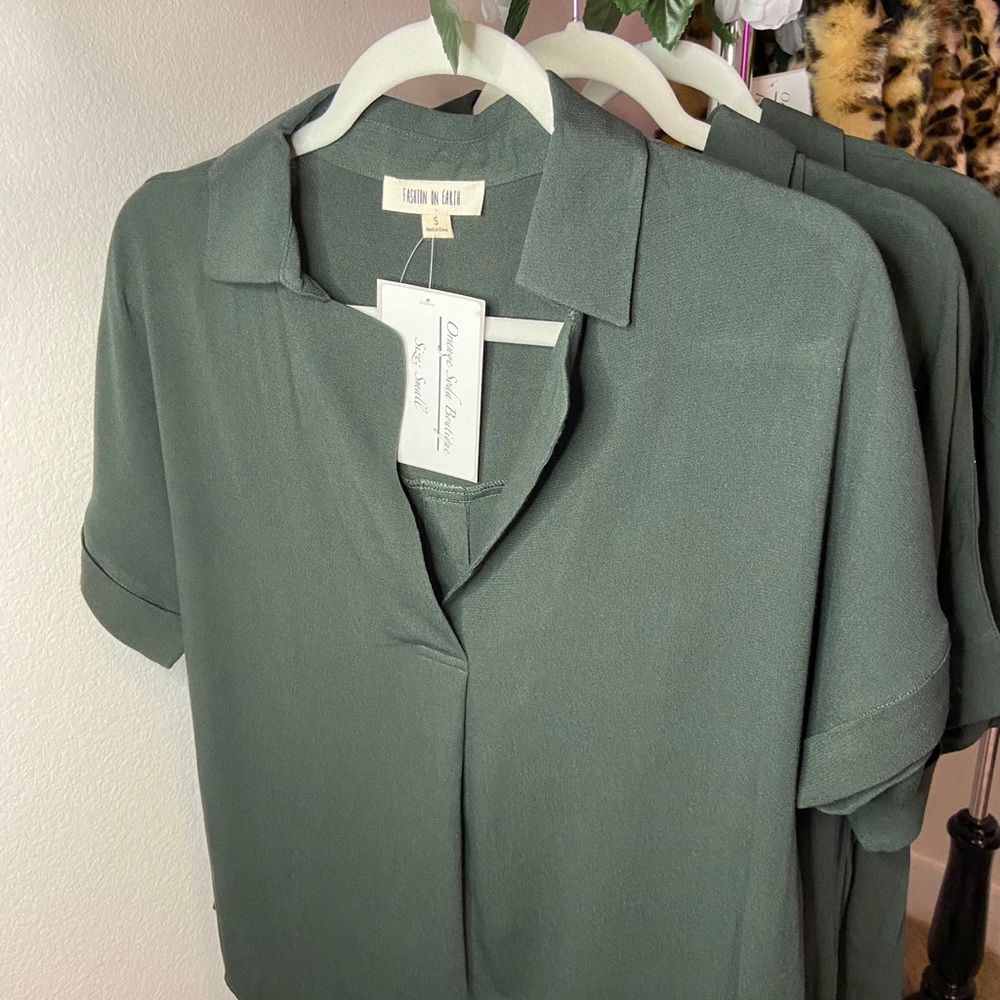 Dark Green Casual Blouse